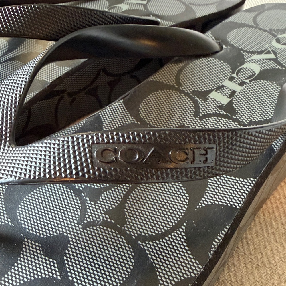 Coach Size 8 Black Signature Monogram Platform Flip Flop Sandals NEW WITH TAGS - Picture 4 of 12